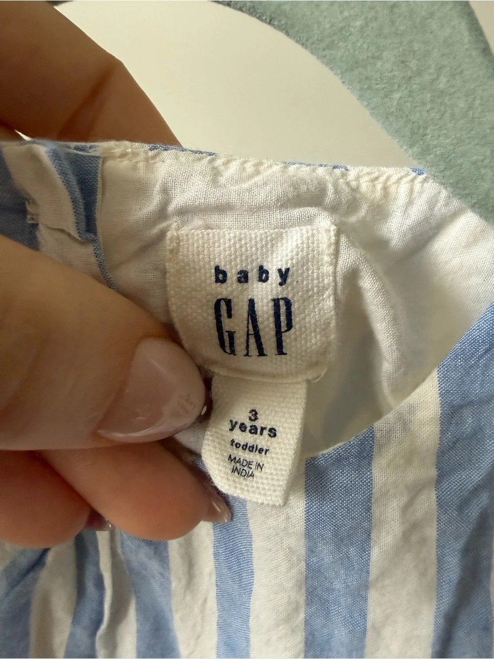 GAP Blue and White Striped Sleeveless Top with Neon Yellow Embroidery